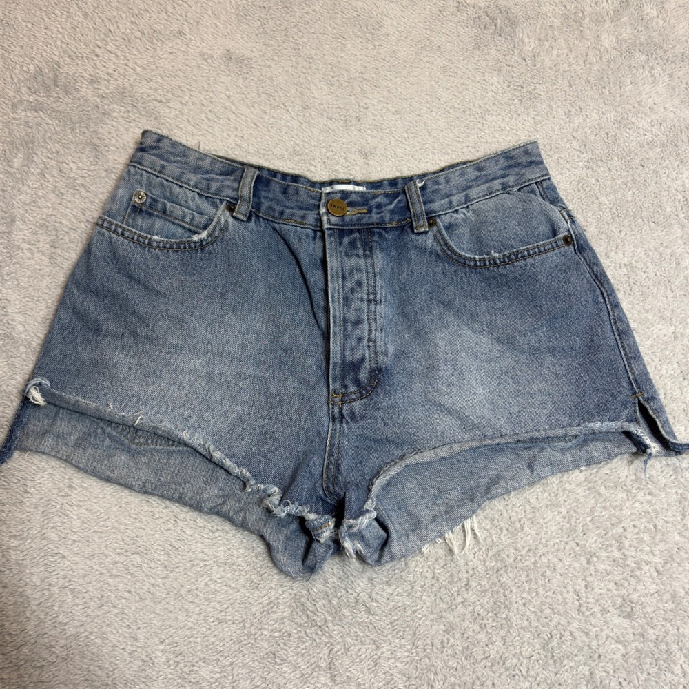 Amuse Society Denim Shorts Womens 29 Blue High Rise Raw Hem Button Fly A203GSHO